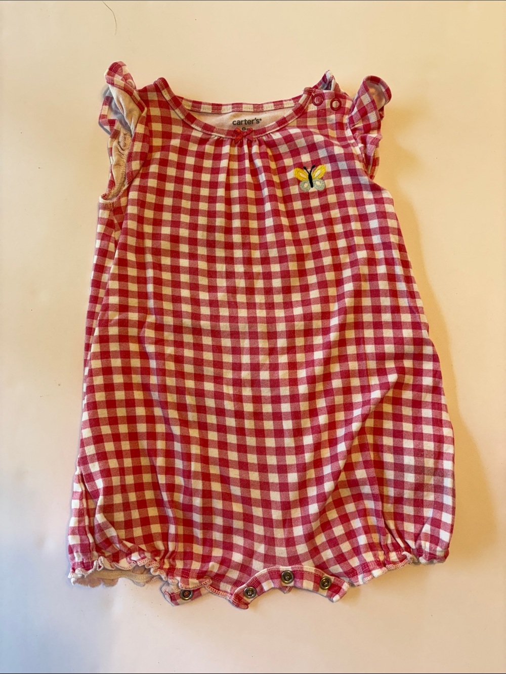 Carter's Pink and White Gingham Butterfly Tank Romper